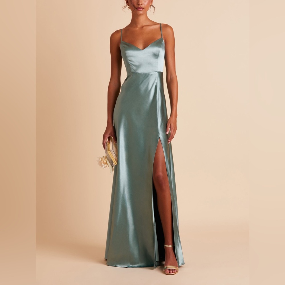 NWT Birdy Grey Jay Dress Satin Sea Glass Green Bridesmaid Dress Evening Gown